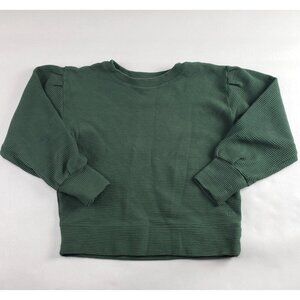 Albion Puff Sleeve Neo Pullover Womens Medium Green Ribbed Crop Sweatshirt